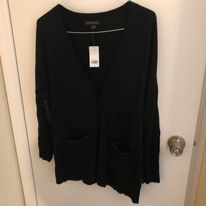 Oversized black and faux leather cardigan